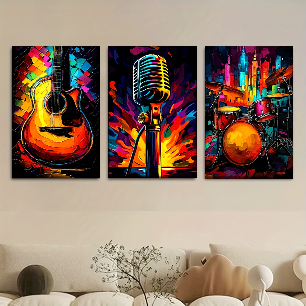 2D 3pcs/Set, Canvas Painting-- - Musical Instrument In Drawing 评论和价格